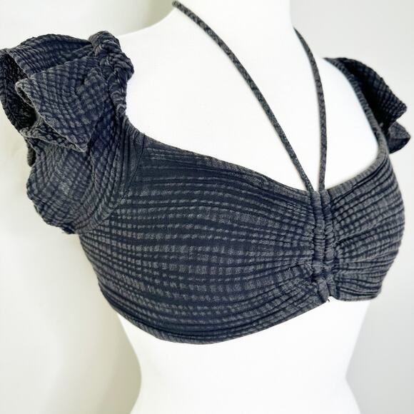 Anthropologie Daily Practice Womens Crop Top Noir Jerry Cinched Ruffle Black M - Picture 4 of 7